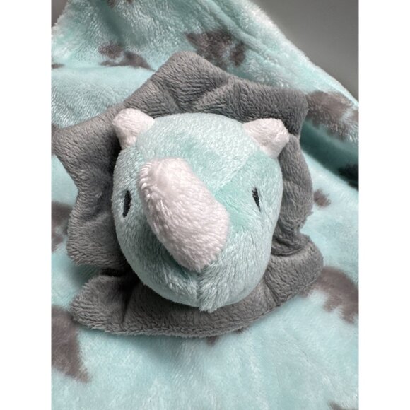Baby Blue Dinosaur Plush Lovey Blanket With Triceratops Head 14"x14" 100% Polyes - Picture 3 of 6